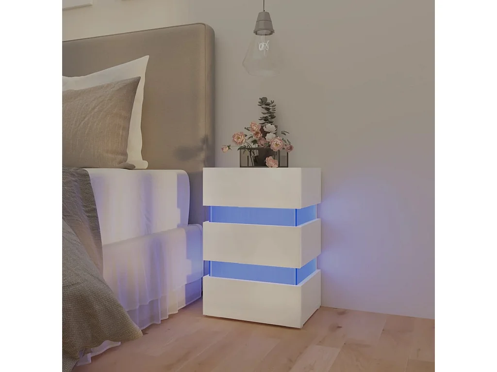 Mohn  Comodino con LED Bianco Lucido 45x35x67 cm in Legno Multistrato
