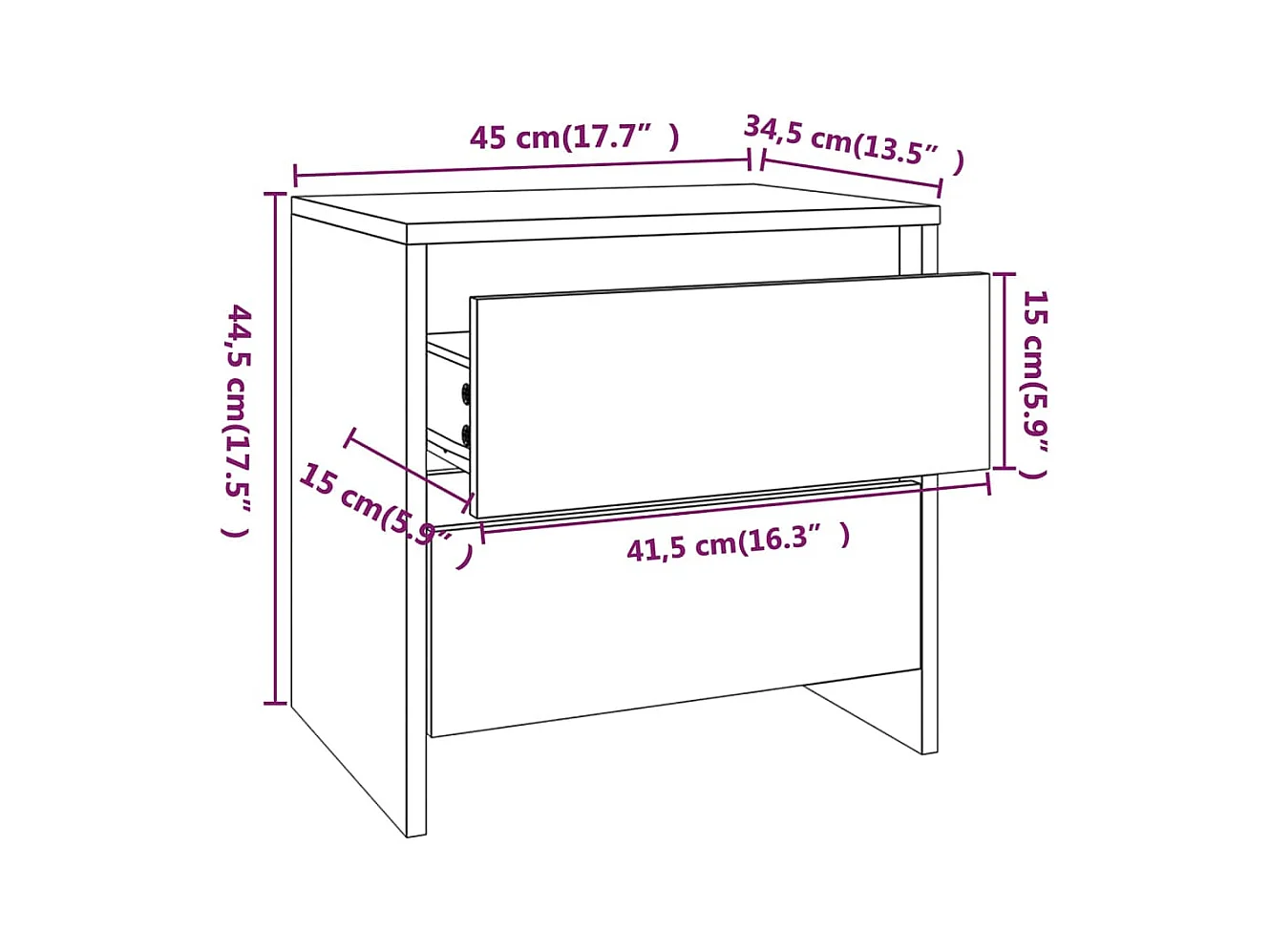 Robert  Tables de chevet 2 pcs noir 45x34,5x44,5 cm bois d'ingénierie