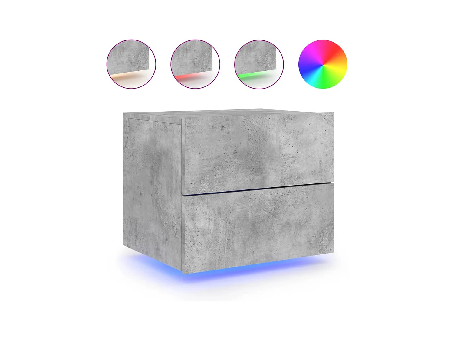 Rhylan  Table de chevet murale avec lumières LED gris béton