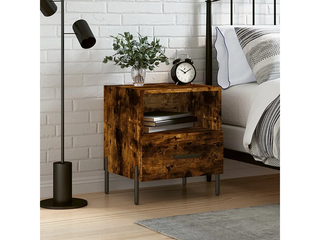 Gilda  Table de chevet chêne fumé 40x35x47,5 cm bois d’ingénierie