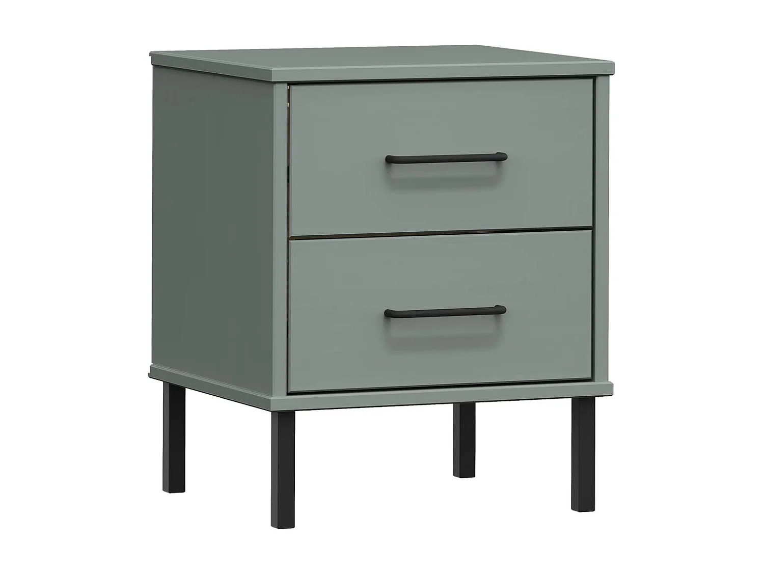 Tyren  Comodino con Gambe in Metallo Grigio Legno Massello Pino OSLO