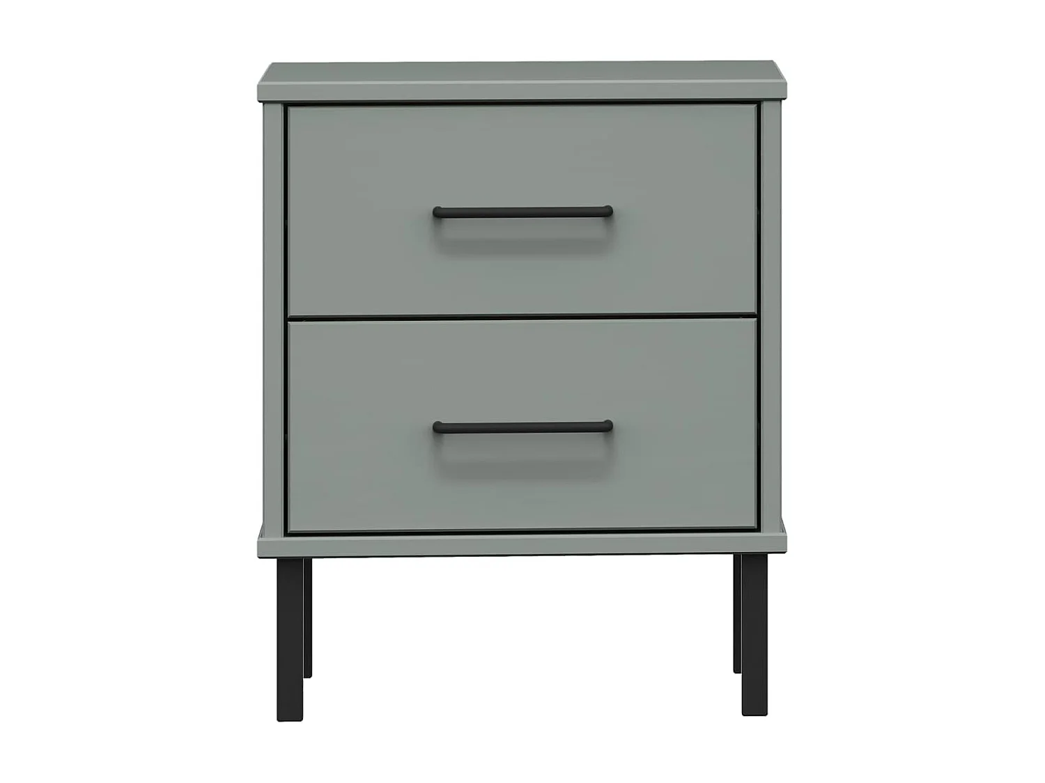 Tyren  Comodino con Gambe in Metallo Grigio Legno Massello Pino OSLO