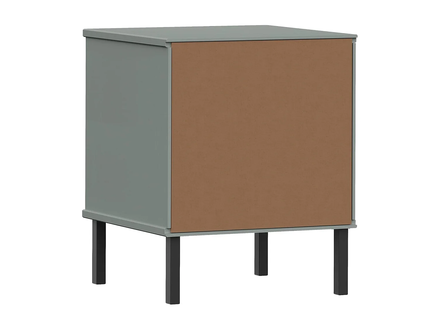 Tyren  Comodino con Gambe in Metallo Grigio Legno Massello Pino OSLO