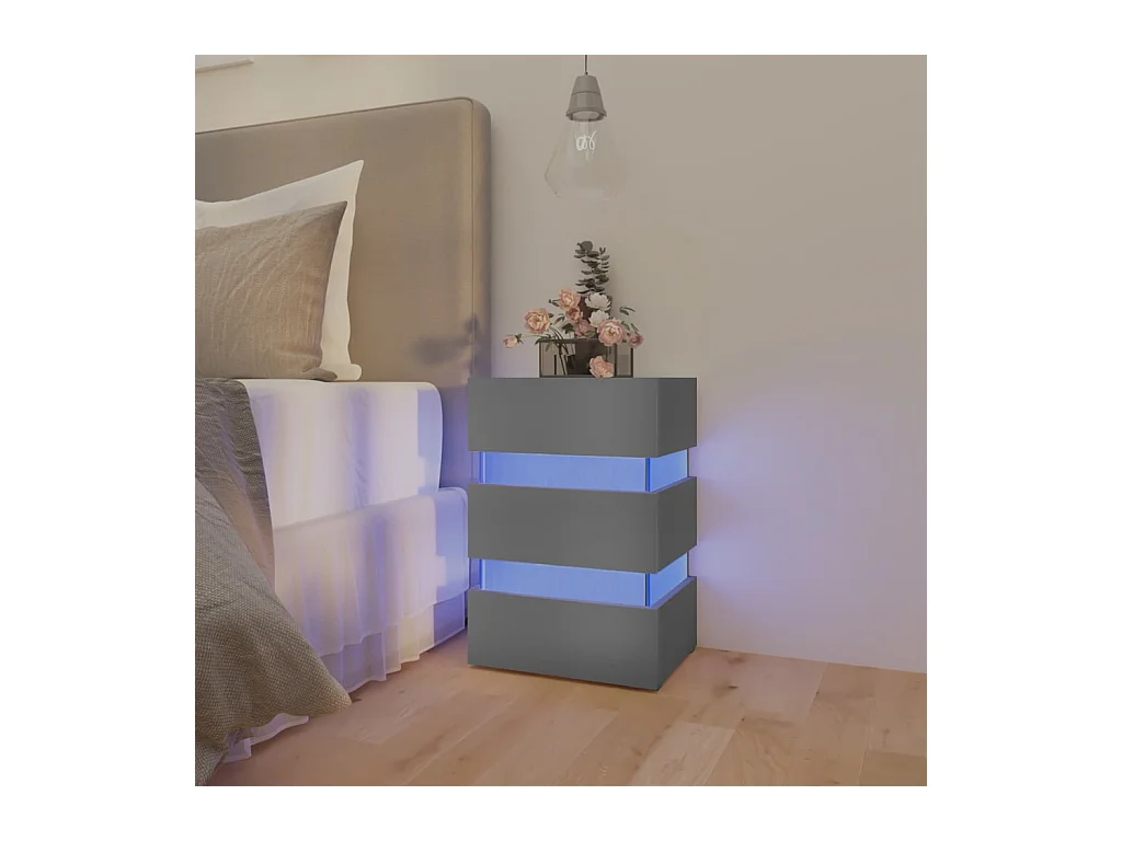 Mohn  Table de chevet à LED Gris 45x35x67 cm Bois d'ingénierie
