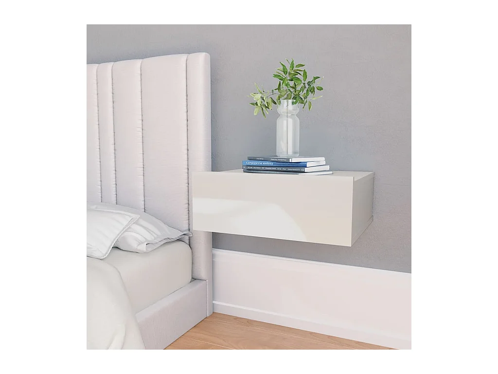 Stanford  Tables de chevet flottantes 2pcs Blanc brillant Bois ingénierie