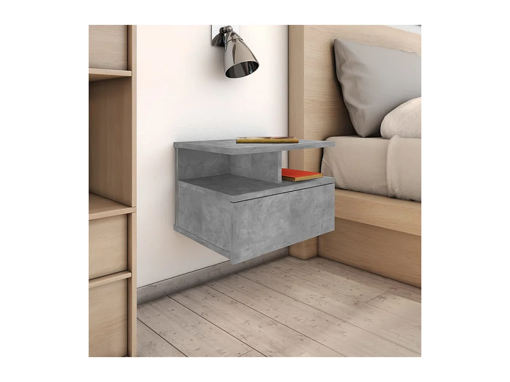 Emmanuelle  Table de chevet flottante Gris béton Bois d'ingénierie