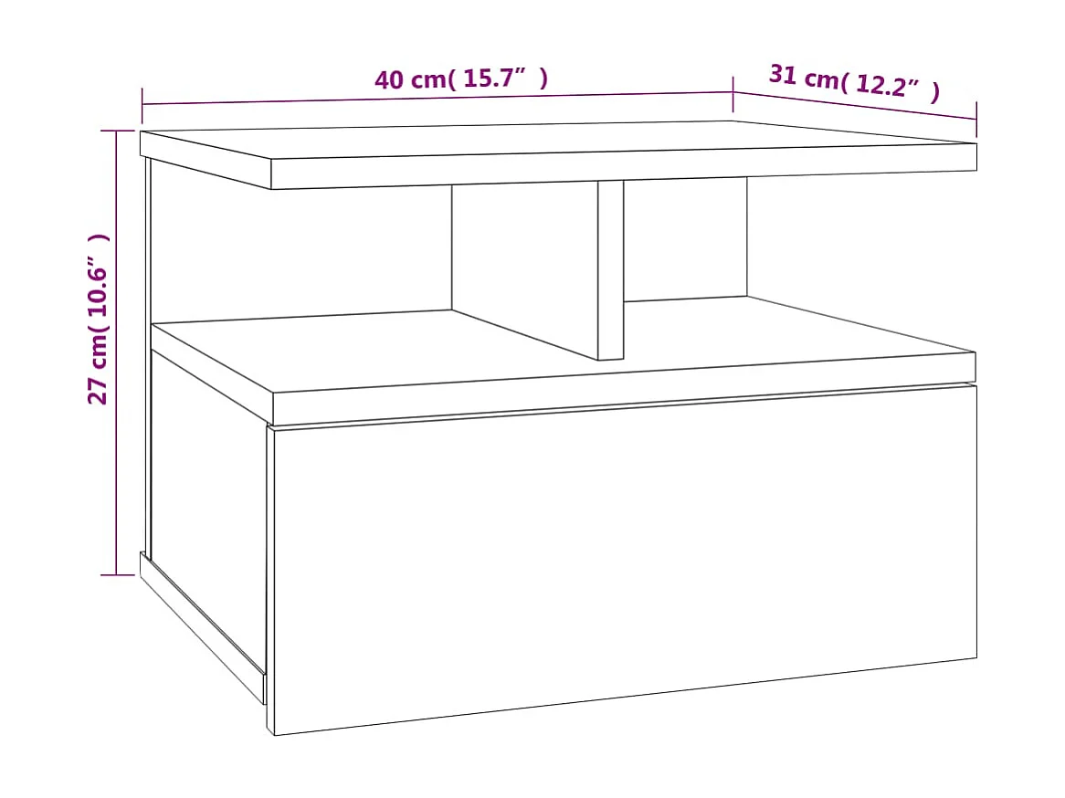 Emmanuelle  Table de chevet flottante Gris béton Bois d'ingénierie