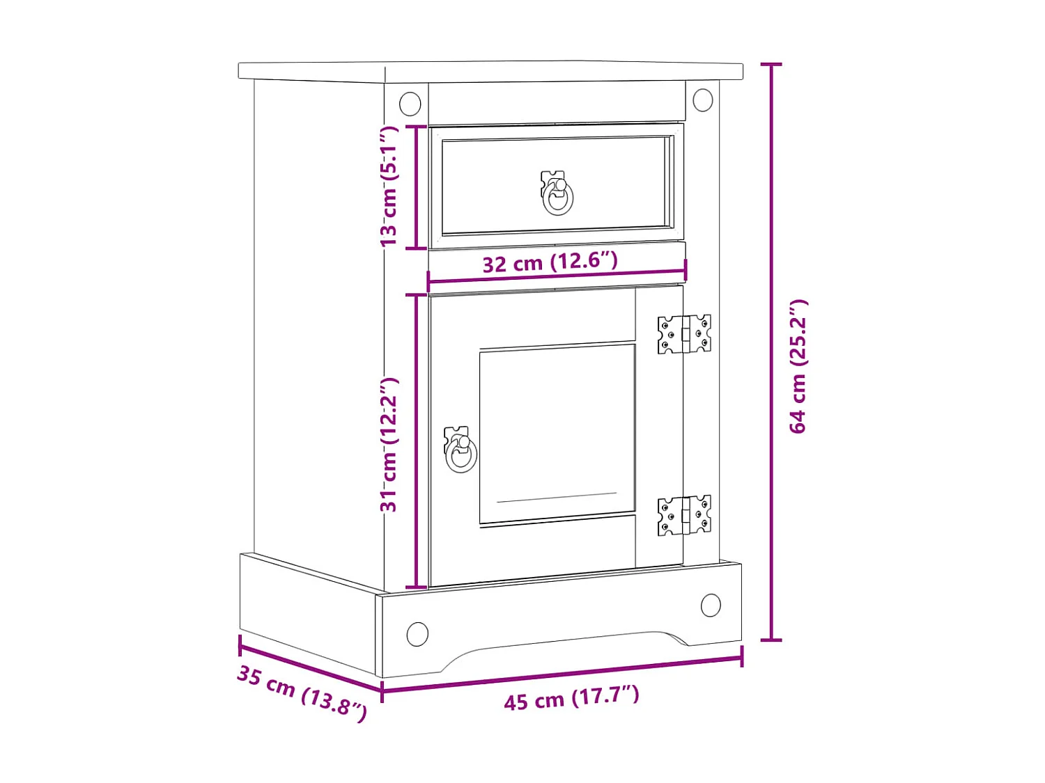 Garden Furniture -  Comodino Corona 45x35x64 cm in Legno Massello di Pino