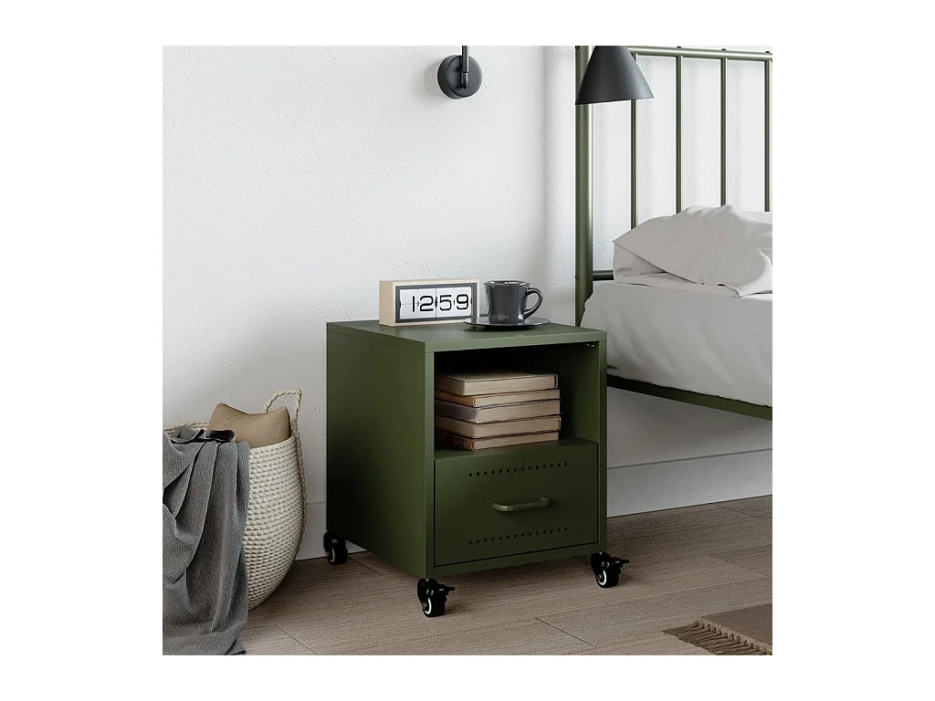 Evalara  Table de chevet vert olive 36x39x43,5 cm acier