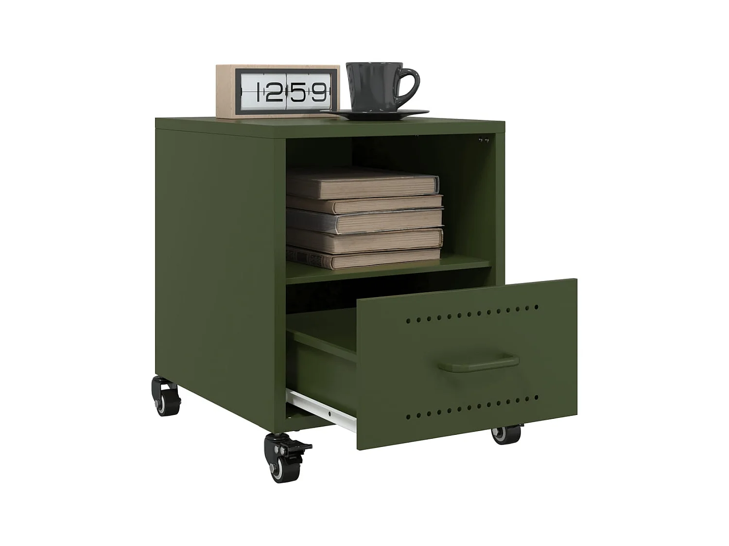 Evalara  Table de chevet vert olive 36x39x43,5 cm acier