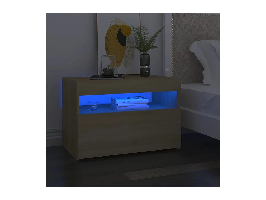 Beeville  Table de chevet avec lumières LED chêne sonoma 60x35x40 cm