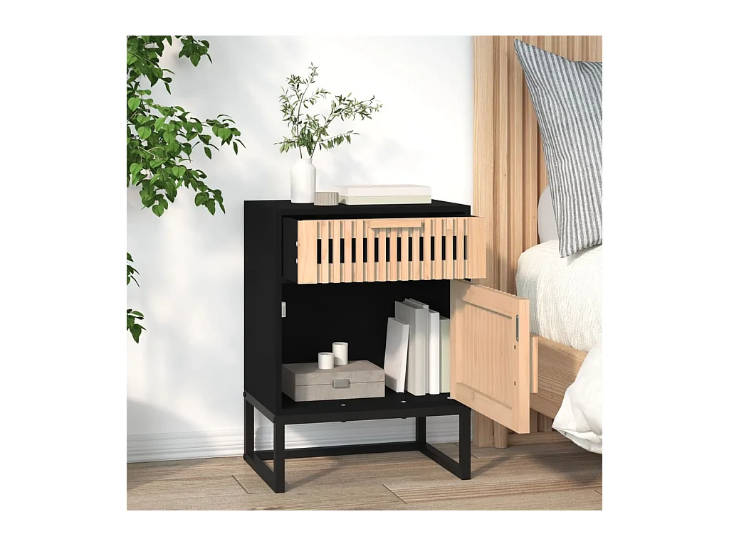 Karla  Table de chevet noir 40x30x55,5 cm bois d’ingénierie et fer