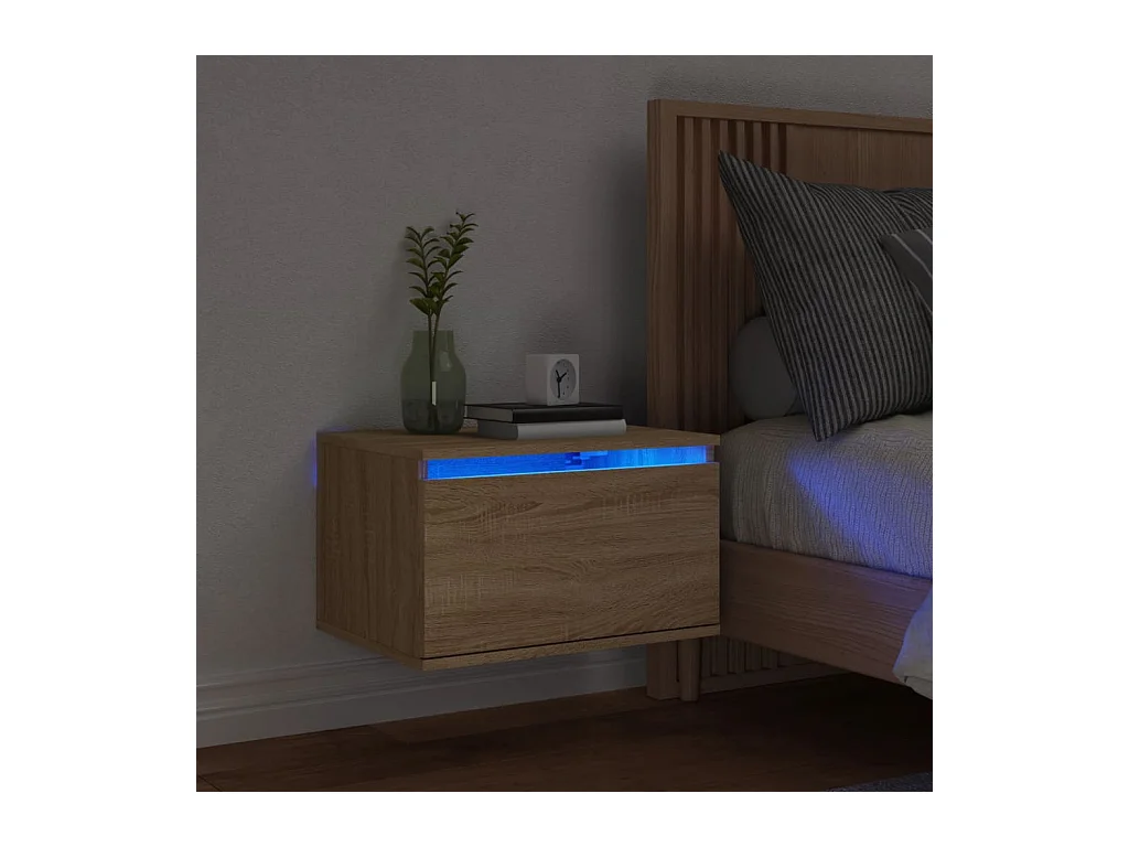 Vibeke  Table de chevet murale avec lumières LED chêne sonoma