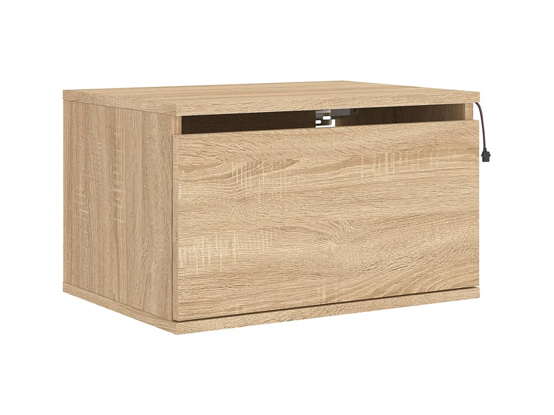 Vibeke  Table de chevet murale avec lumières LED chêne sonoma