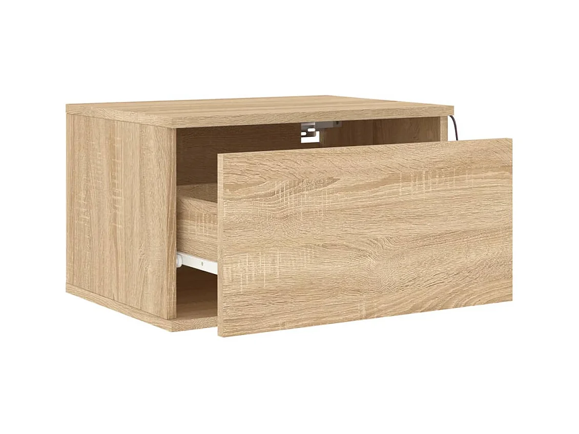 Vibeke  Table de chevet murale avec lumières LED chêne sonoma