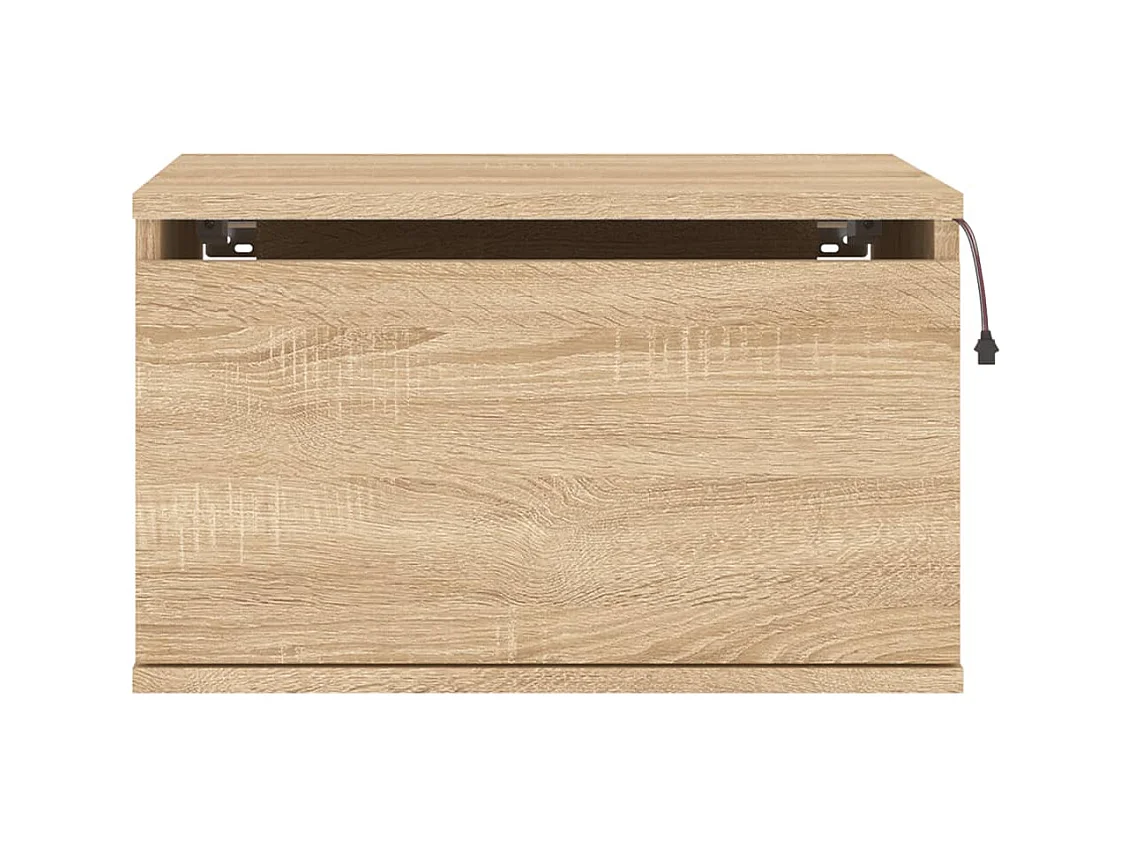 Vibeke  Table de chevet murale avec lumières LED chêne sonoma