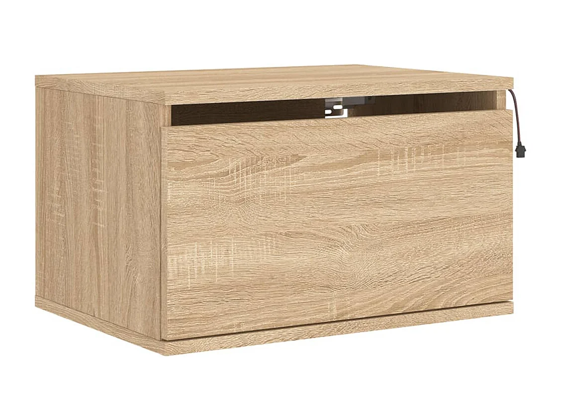 Vibeke  Table de chevet murale avec lumières LED chêne sonoma