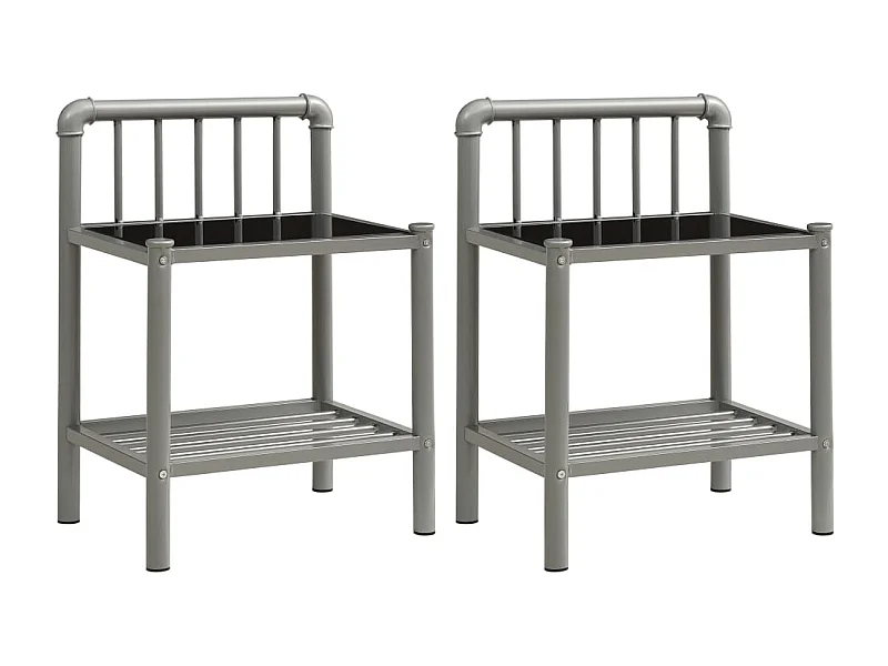 Ivelira  Tables de chevet 2 pcs Gris et noir Métal et verre