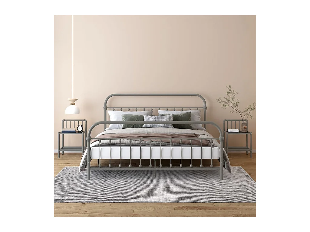 Ivelira  Tables de chevet 2 pcs Gris et noir Métal et verre