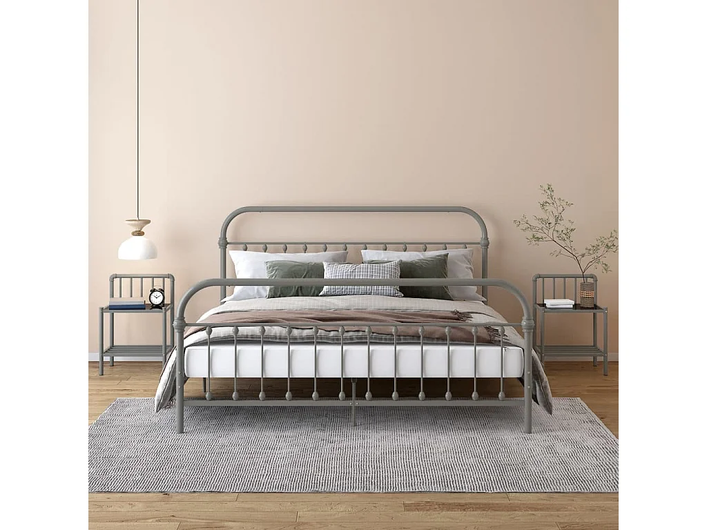 Ivelira  Mesitas de noche 2 unidades metal y vidrio gris y negro