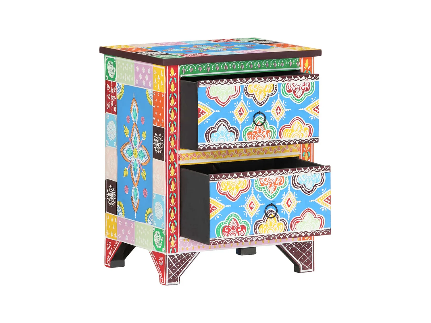 Garden Furniture -  Table de chevet peinte à la main 40x30x50 cm Bois de manguier