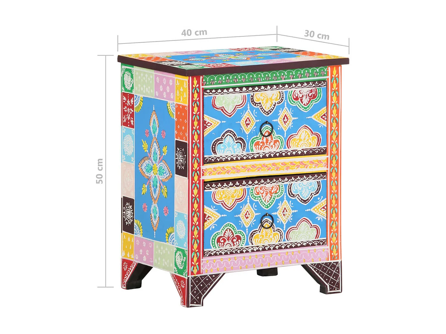 Garden Furniture -  Table de chevet peinte à la main 40x30x50 cm Bois de manguier