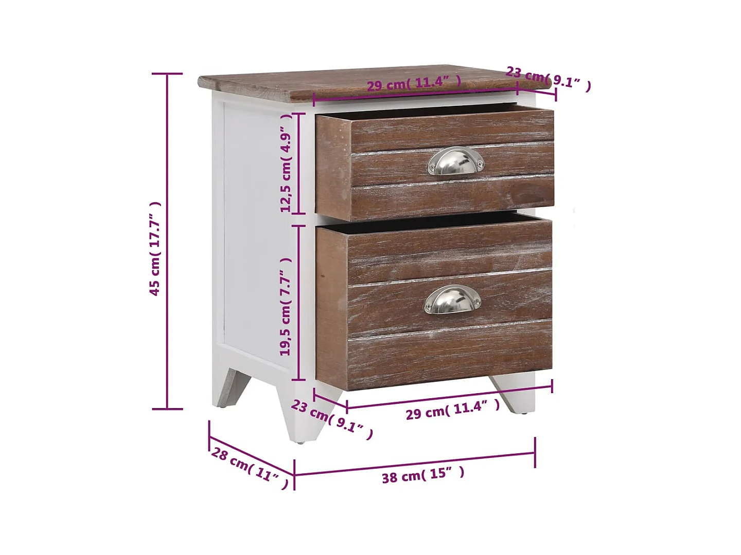 Relor  Table de chevet Marron et blanc 38x28x45 cm Bois de Paulownia