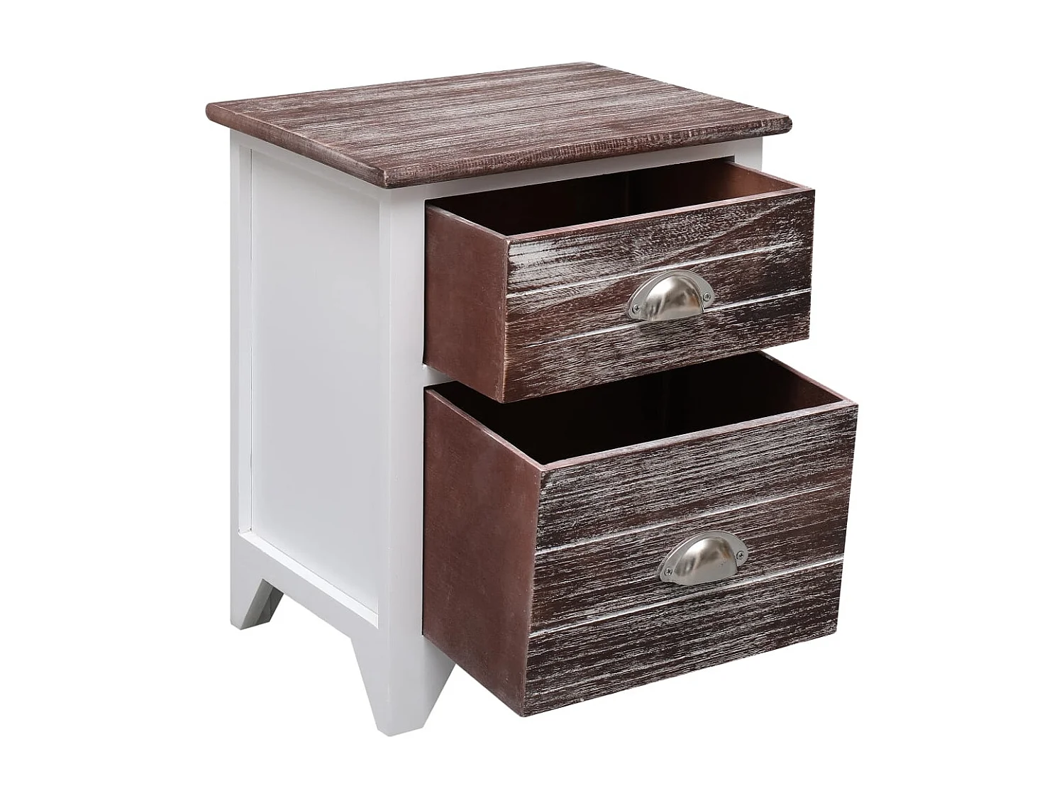 Relor  Comodino Marrone e Bianco 38x28x45 cm in Legno di Paulownia