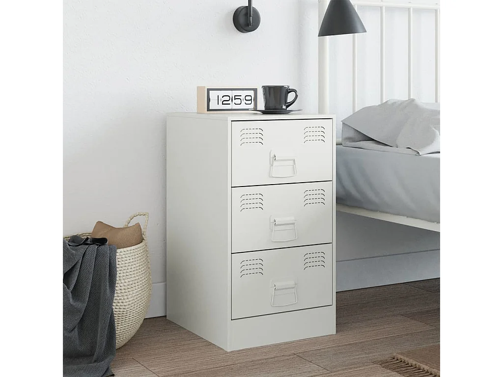 Hereford  Comodino Bianco 34,5x39x62 cm in Acciaio
