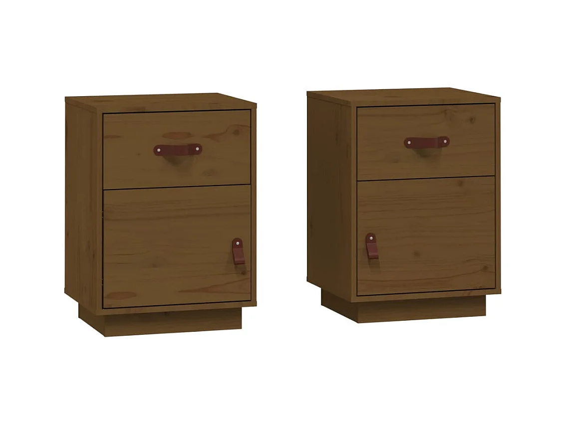Yaldir  Comodini ambra 2 pz 40x34x55 cm in Legno Massello di Pino