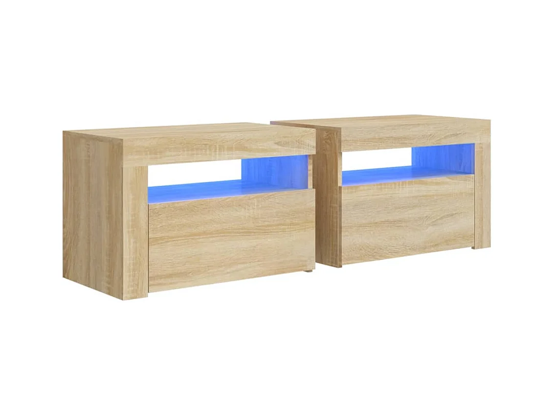 Julian  Nachttische 2 Stk. mit LEDs Sonoma-Eiche 60x35x40 cm