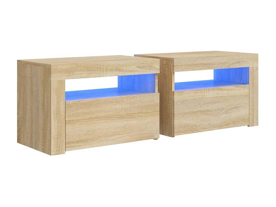 Julian  Nachttische 2 Stk. mit LEDs Sonoma-Eiche 60x35x40 cm