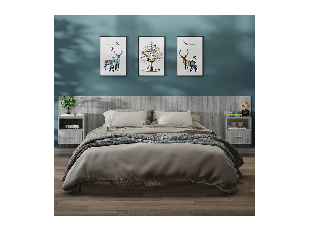 Bella Marie  Tables de chevet murales 2 pcs Sonoma gris