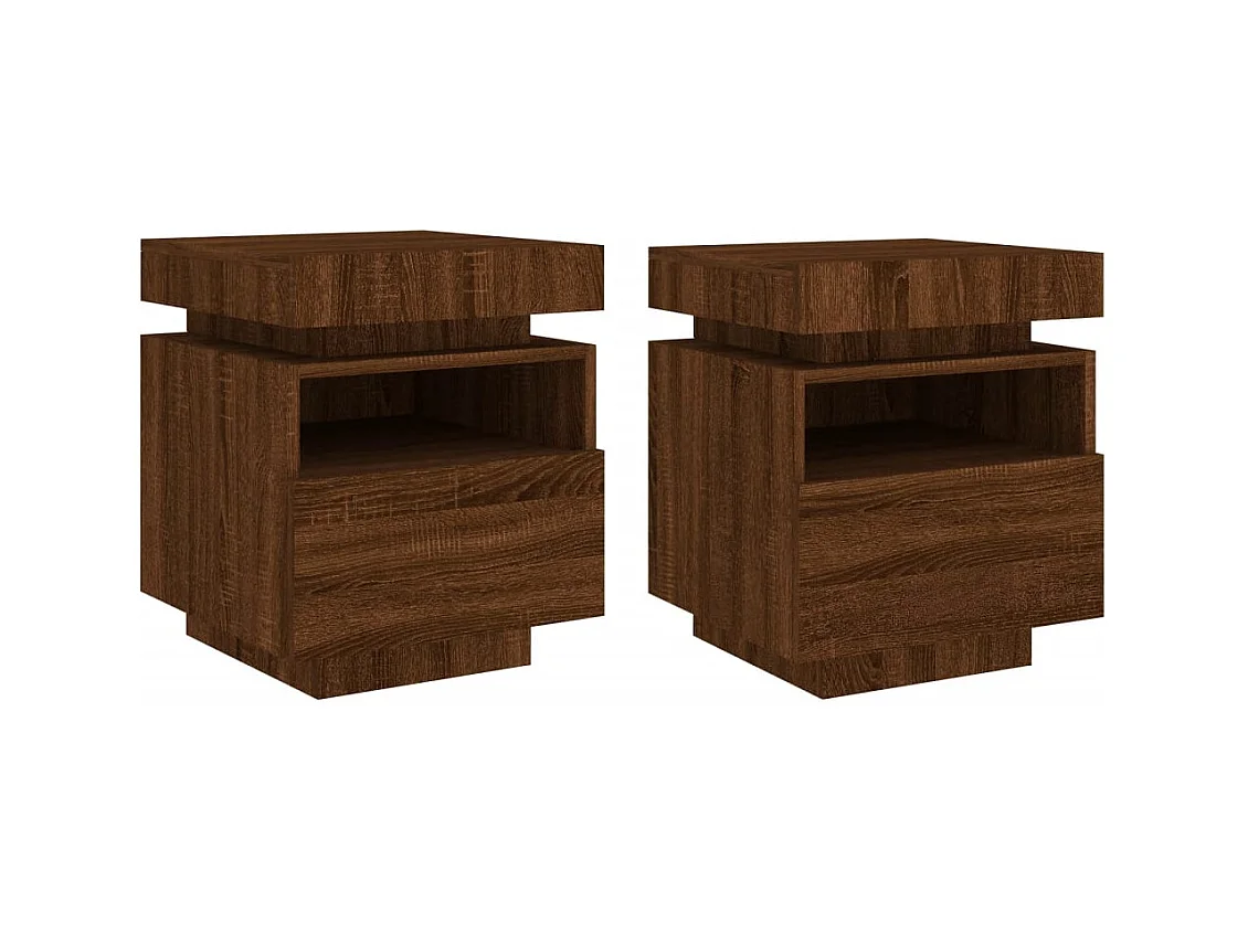 Josane  Armoires de chevet avec lumières LED 2 pcs chêne marron