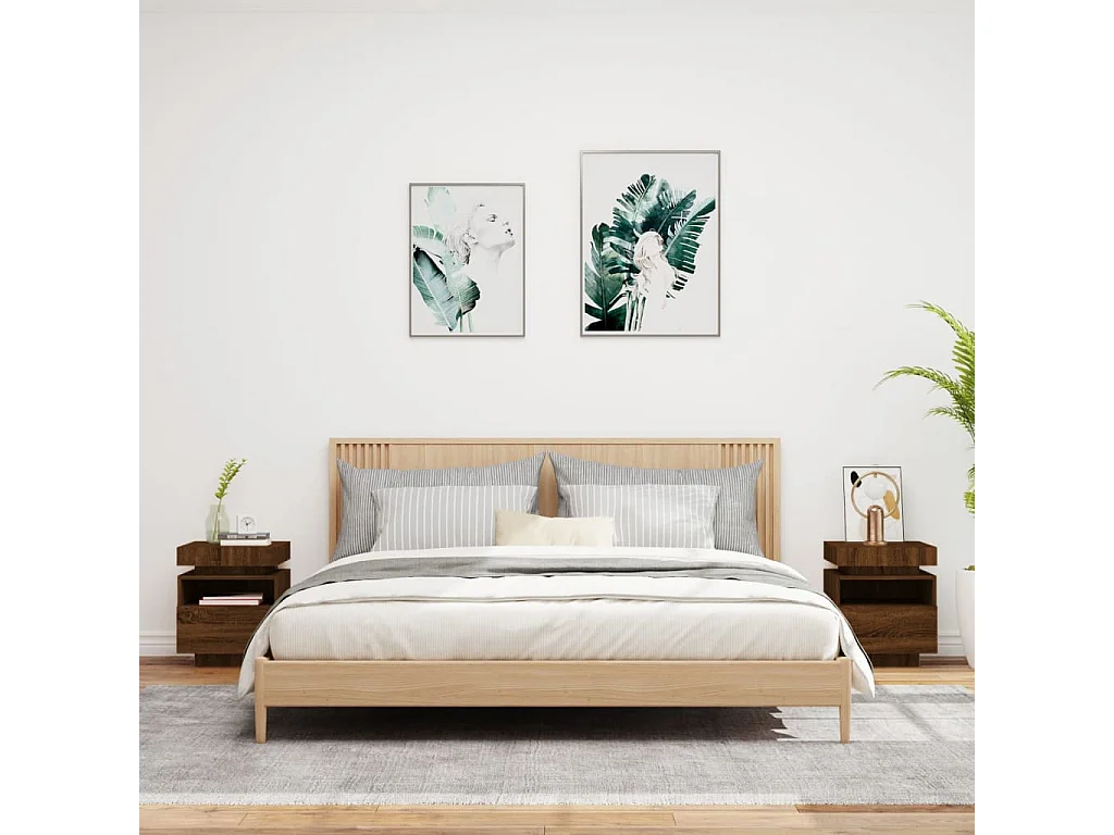 Josane  Nachttische mit LED-Leuchten 2 Stk. Braun Eiche 40x39x48,5 cm
