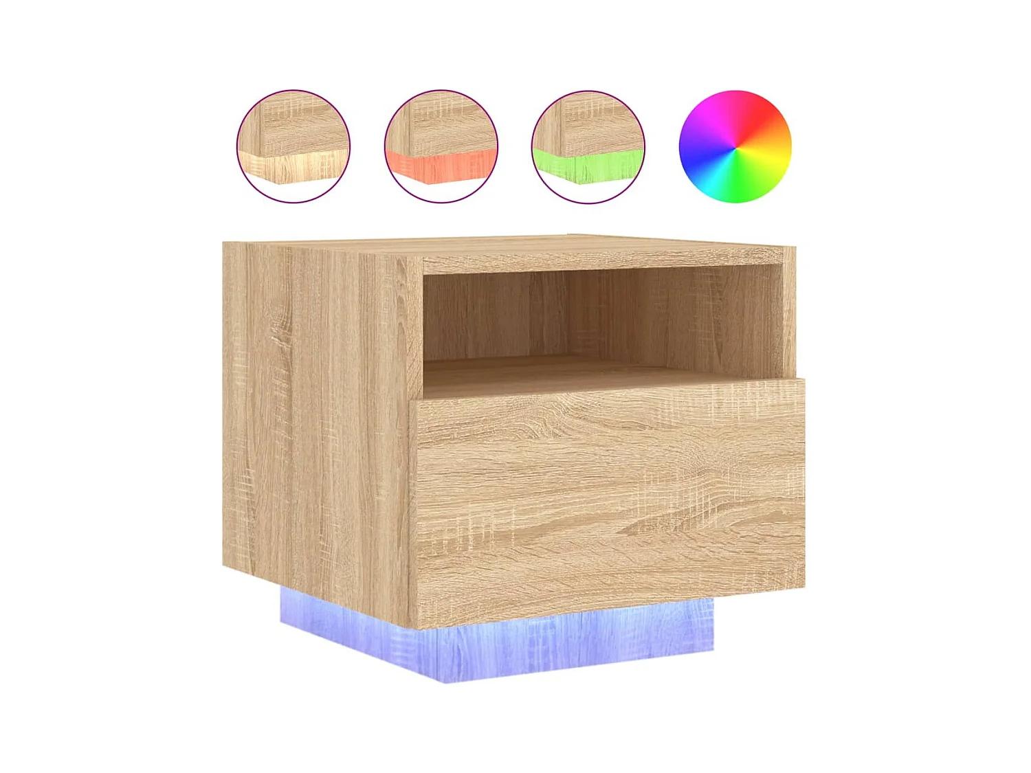 Simo  Table de chevet avec lumières LED chêne sonoma 40x39x37 cm