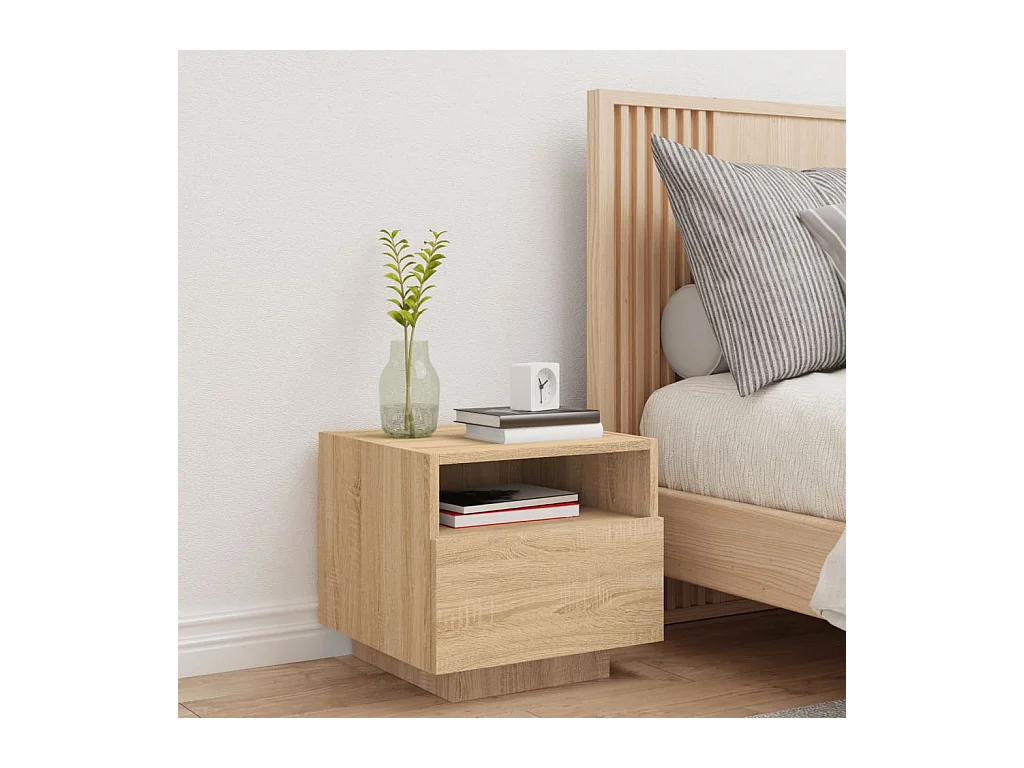 Simo  Table de chevet avec lumières LED chêne sonoma 40x39x37 cm