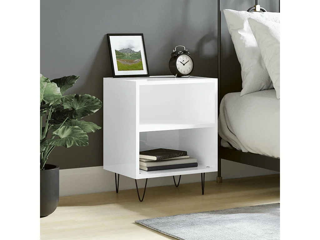 Urond  Table de chevet blanc brillant 40x30x50 cm bois d’ingénierie