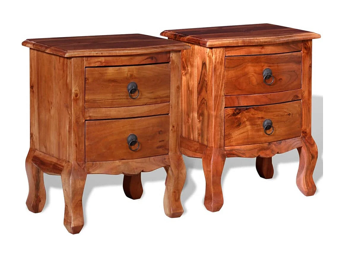 Hauho  Comodini con Cassetti 2 pz in Legno Massello di Acacia