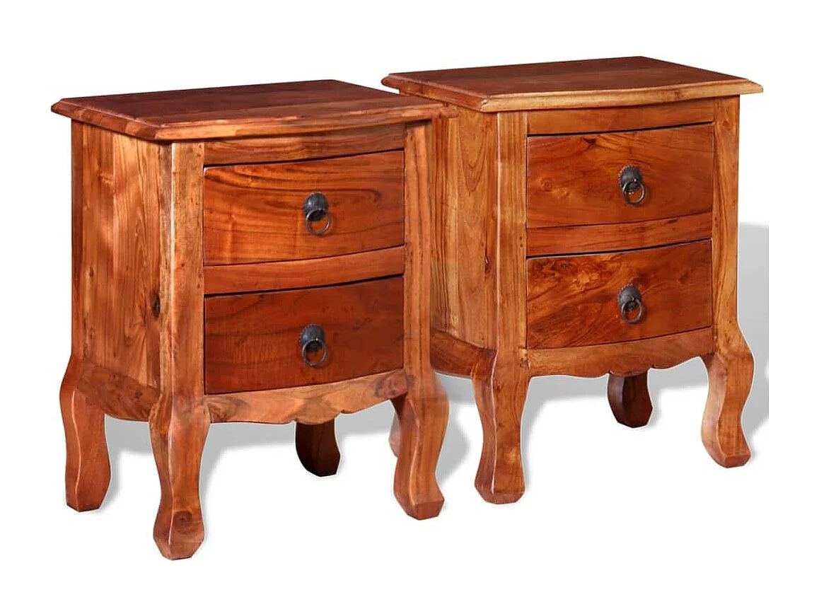 Hauho  Comodini con Cassetti 2 pz in Legno Massello di Acacia