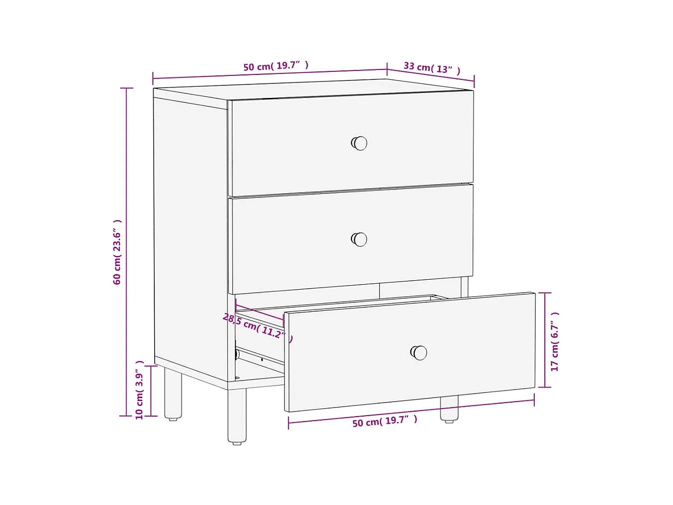Asrin  Table de chevet noir 50x33x60 cm bois de manguier massif