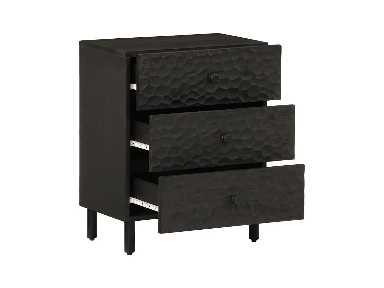 Asrin  Comodino Nero 50x33x60 cm in Legno Massello di Mango