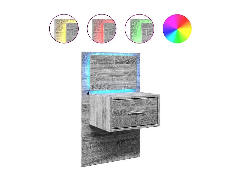 El Campo  Table de chevet murale avec lumières LED sonoma gris