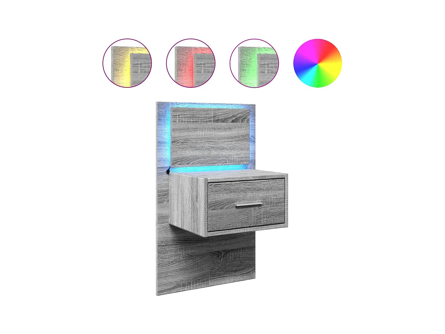 El Campo  Table de chevet murale avec lumières LED sonoma gris