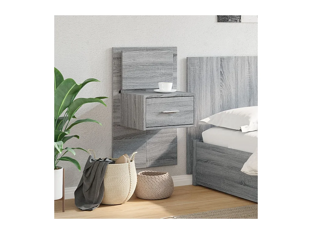 El Campo  Table de chevet murale avec lumières LED sonoma gris