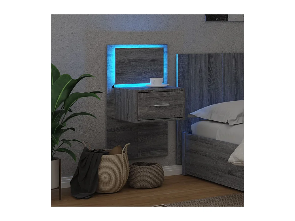 El Campo  Table de chevet murale avec lumières LED sonoma gris