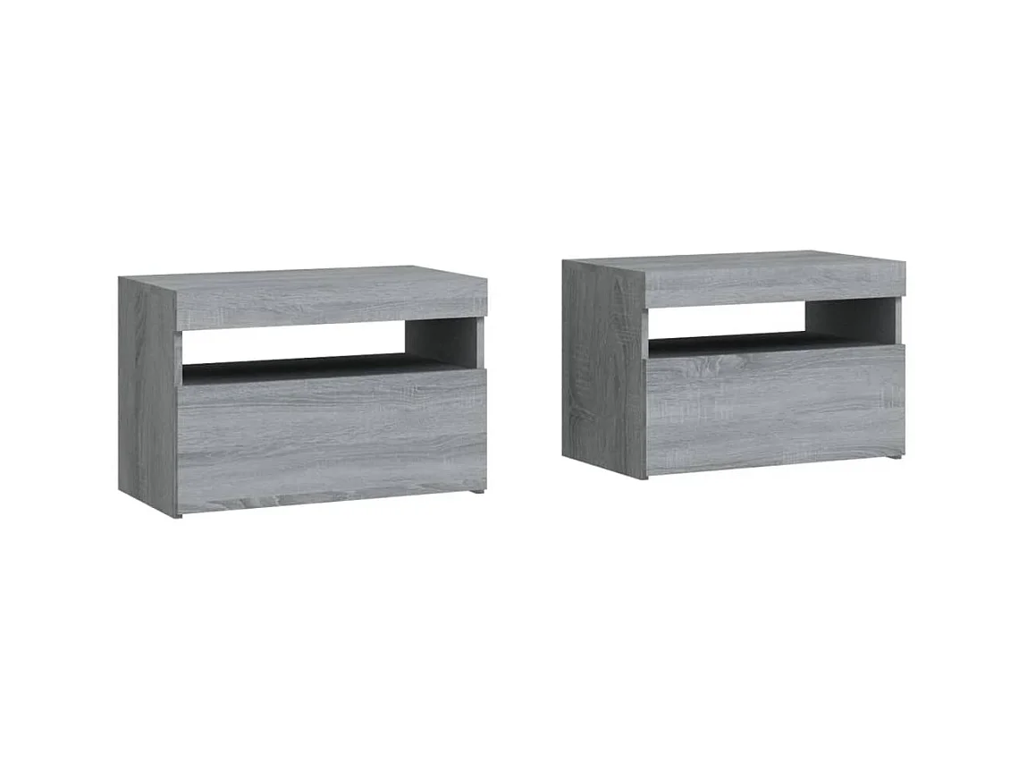 Beeville  Tables de chevet 2 pcs et lumières LED Sonoma gris 60x35x40 cm