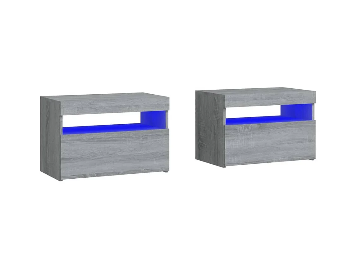 Beeville  Tables de chevet 2 pcs et lumières LED Sonoma gris 60x35x40 cm