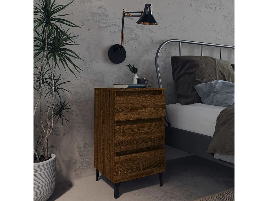 Artan  Comodino con Gambe in Metallo Rovere Marrone 40x35x69 cm