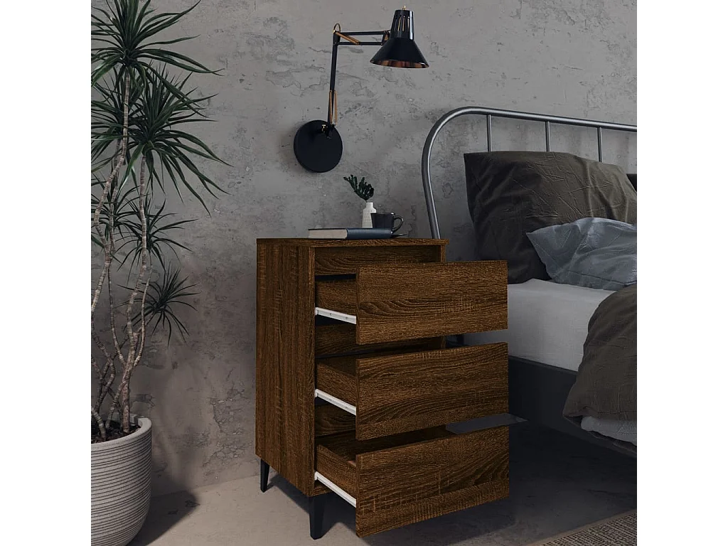 Artan  Comodino con Gambe in Metallo Rovere Marrone 40x35x69 cm